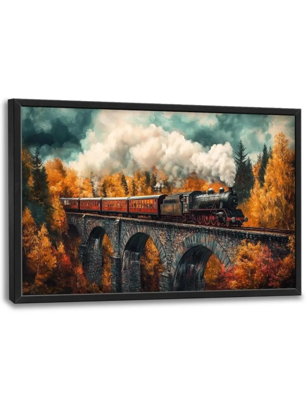 Autumn Train Wall Art - Large Framed Canvas Prints for Living Room & Office
